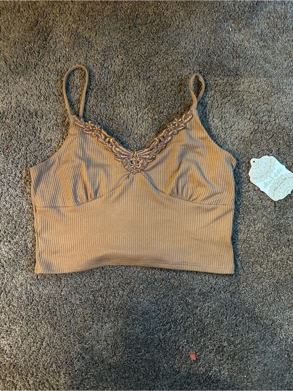 NWT Altar'd State Tan Ribbed Lace-Trim Cami